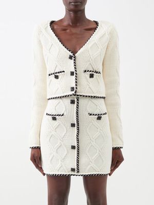 Self-portrait - Cropped Cable-knit Cardigan - Womens - Multi