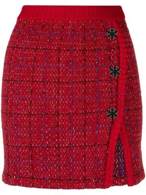 Self-Portrait crystal button knitted skirt - Red