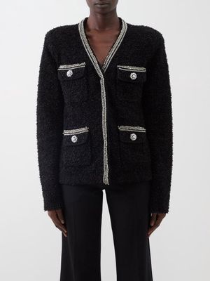 Self-portrait - Crystal-embellished Bouclé Cardigan - Womens - Black