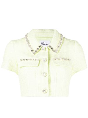 Self-Portrait crystal-embellished cropped shirt - Green