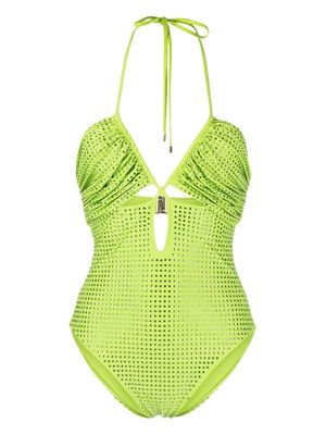 Self-Portrait crystal-embellished cut-out swimsuit - Green