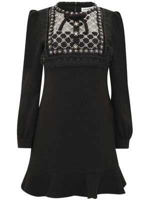 Self-Portrait crystal-embellished long-sleeve minidress - Black