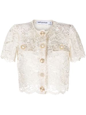Self-Portrait embellished-buttons corded-lace top - Neutrals