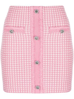 Self-Portrait embellished checked knitted miniskirt - Pink