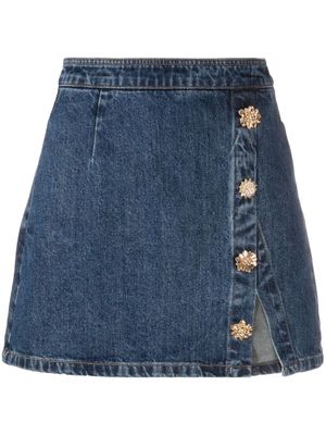 Self-Portrait embellished denim miniskirt - Blue