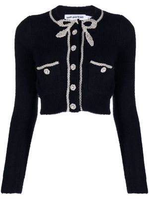 Self-Portrait faux pearl-embellished cropped cardigan - Blue
