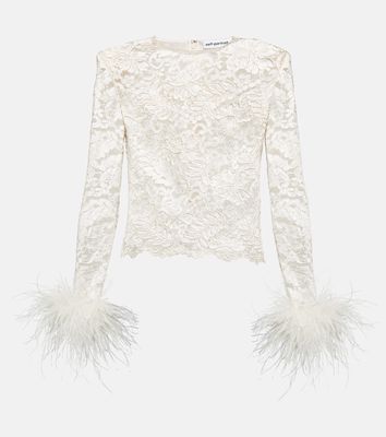 Self-Portrait Feather-trimmed lace top