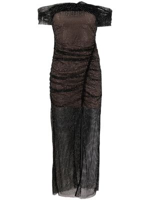 Self-Portrait fishnet-effect midi dress - Black