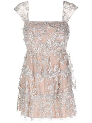 Self-Portrait floral-embroidered tiered mini dress - Grey