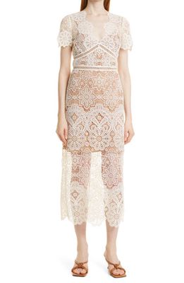 Self-Portrait Floral Guipure Lace Midi Dress in Ivory