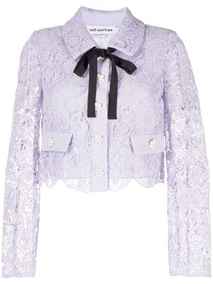 Self-Portrait floral-lace detail jacket - Purple