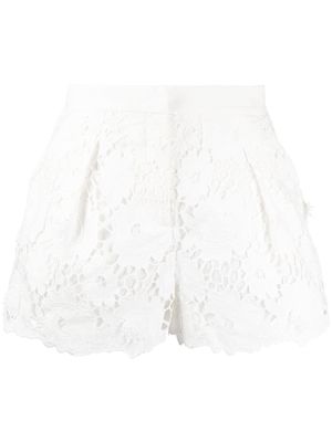 Self-Portrait floral lace-detailing cotton shorts - White