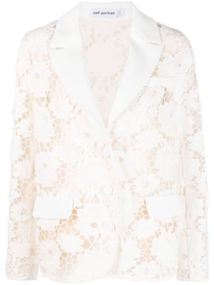 Self-Portrait floral-lace embroidered blazer jacket - White