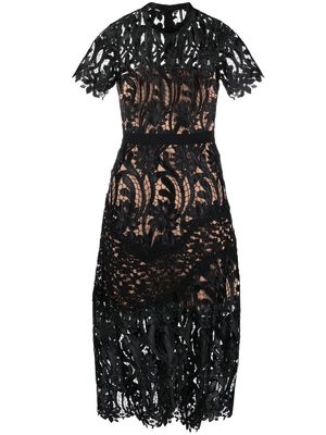 Self-Portrait floral-lace midi dress - Black