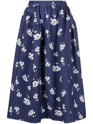 Self-Portrait floral-print high-waisted skirt - Blue