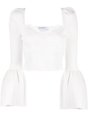 Self-Portrait fluted sleeve jersey top - White