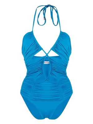 Self-Portrait gathered cut-out swimsuit - Blue