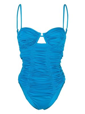 Self-Portrait gathered-panel underwired swimsuit - Blue