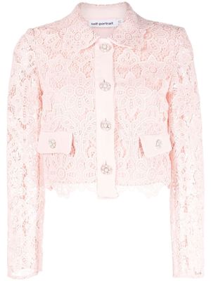 Self-Portrait guipure lace cropped jacket - Pink