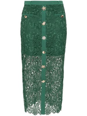 Self-Portrait guipure-lace midi skirt - Green