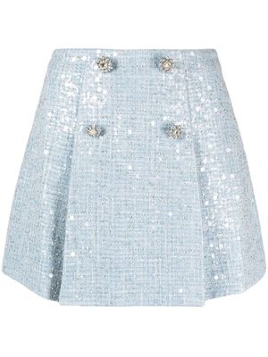 Self-Portrait high-waist sequined bouclé miniskirt - Blue