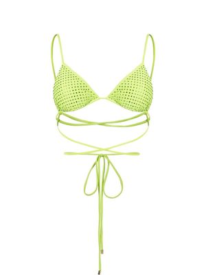 Self-Portrait Hot-Fix embellished triangle bikini top - Green