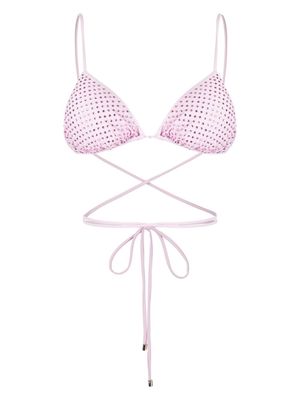 Self-Portrait Hot-Fix embellished triangle bikini top - Pink
