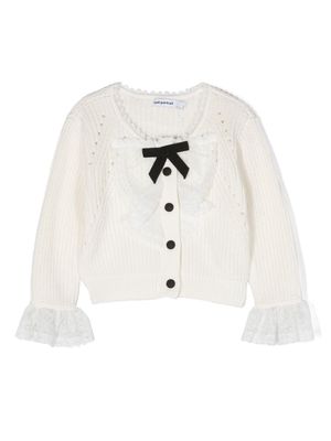 Self-Portrait Kids bow-detail lace-trim knitted jacket - White