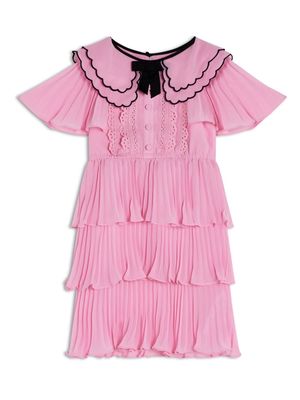 Self-Portrait Kids bow-detail pleated tiered dress - Pink