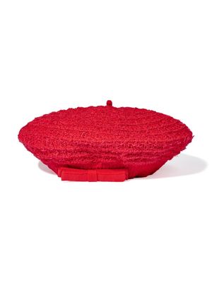 Self-Portrait Kids bow-detail ribbed beret - Red