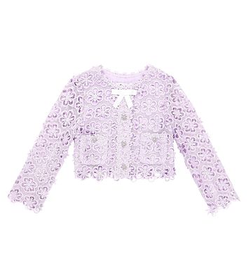 Self-Portrait Kids Embellished guipure lace cardigan