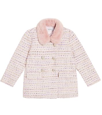 Self-Portrait Kids Faux fur-trimmed bouclé coat