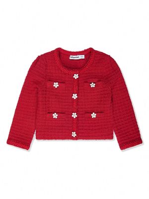 Self-Portrait Kids floral-buttons ribbed-knit cardigan - Red