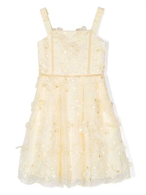 Self-Portrait Kids floral-embroidered organza dress - Yellow