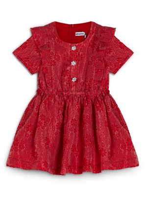 Self-Portrait Kids floral-jacquard ruffled-trim dress - Red