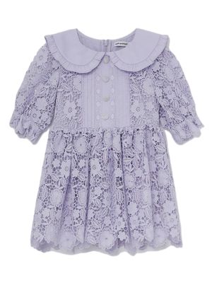 Self-Portrait Kids floral-lace embroidered flared dress - Purple