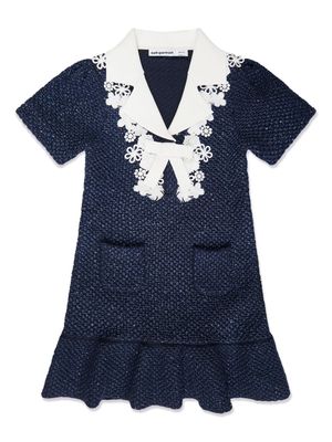 Self-Portrait Kids lace-trim sequinned tweed dress - Blue