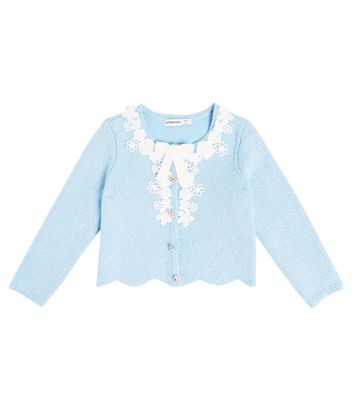 Self-Portrait Kids Lace-trimmed embellished cardigan