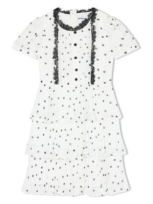 Self-Portrait Kids polka-dot tiered dress - White