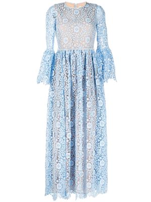 Self-Portrait lace-embroidered round-neck dress - Blue