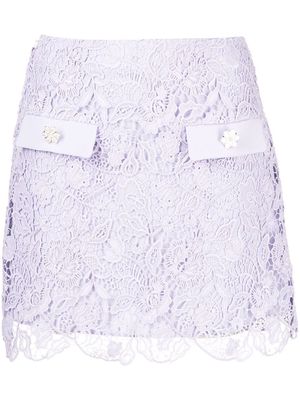 Self-Portrait lace-overlay miniskirt - Purple