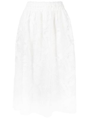 Self-Portrait leaf-embroidered midi skirt - White