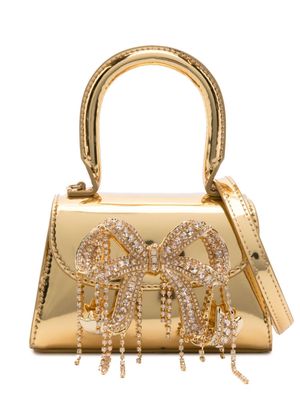 Self-Portrait micro Bow crystal-embellished leather mini bag - Gold