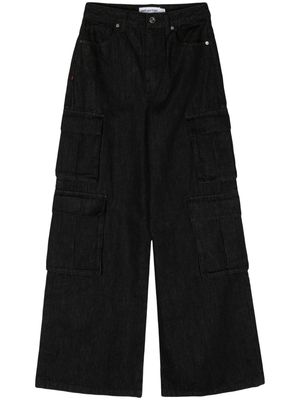 Self-Portrait mid-rise wide-leg cargo jeans - Black