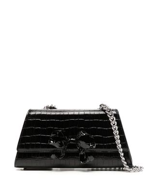 Self-Portrait mini Bow crocodile-embossed bag - Black