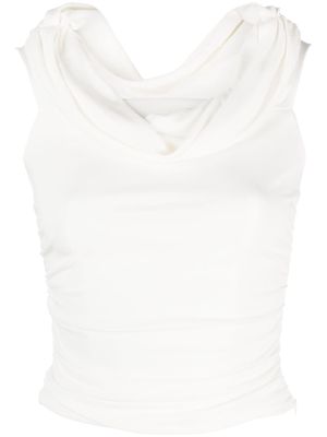 Self-Portrait off-shoulder cropped draped jersey top - White
