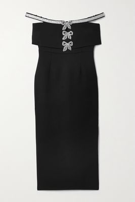 Self-Portrait - Off-the-shoulder Embellished Crepe Midi Dress - Black