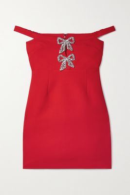 Self-Portrait - Off-the-shoulder Embellished Crepe Mini Dress - Red