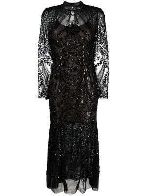 Self-Portrait Paisley sequin-embellished midi dress - Black