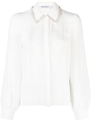 Self-Portrait pearl-embellished embroidered blouse - White